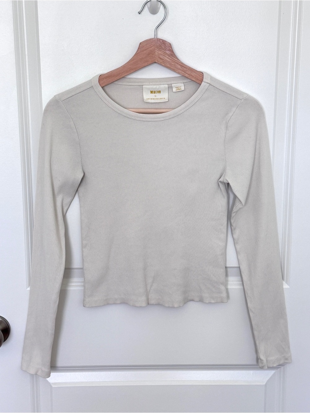 Maeve Slim Ribbed Long Sleeve Crop Top